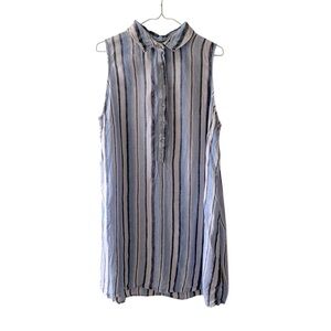 C&C California 100% Linen Striped Tunic Short Dress Size 1X Blue Sleeveless